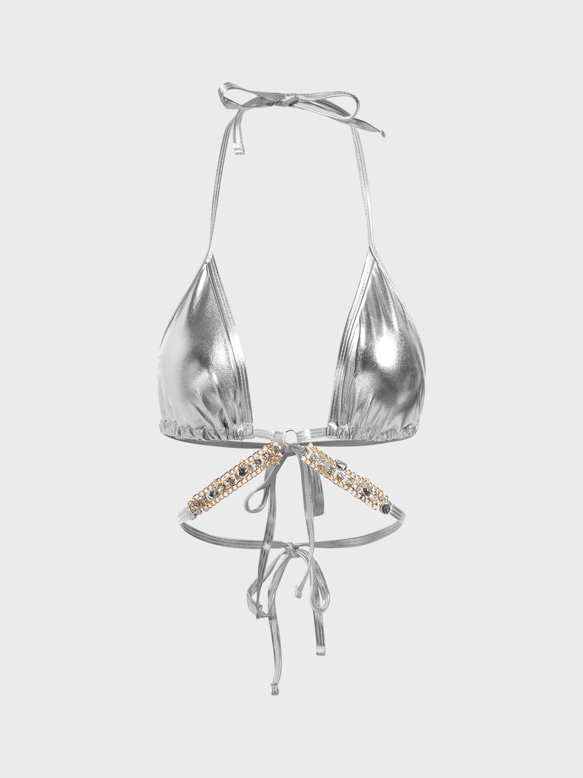 Metallic Chain Detail Halter Plain Bikini Set