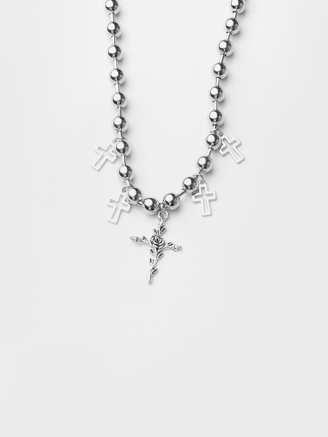 Metal Floral & Cross Necklace