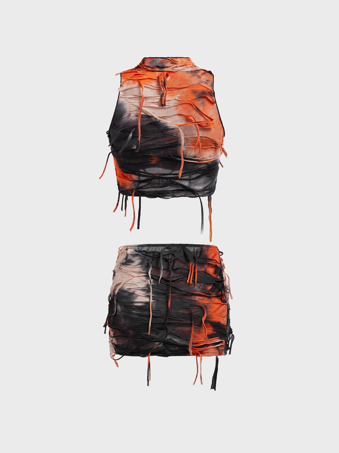 Ripped Fringe Tie Dye Top With Skirt Two-Piece Set