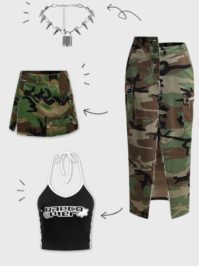 Street Army Green Slim Bottom Skirt