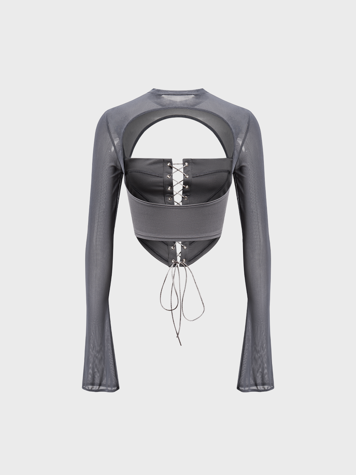 Street Gray Mesh Tie Up Top Women Top