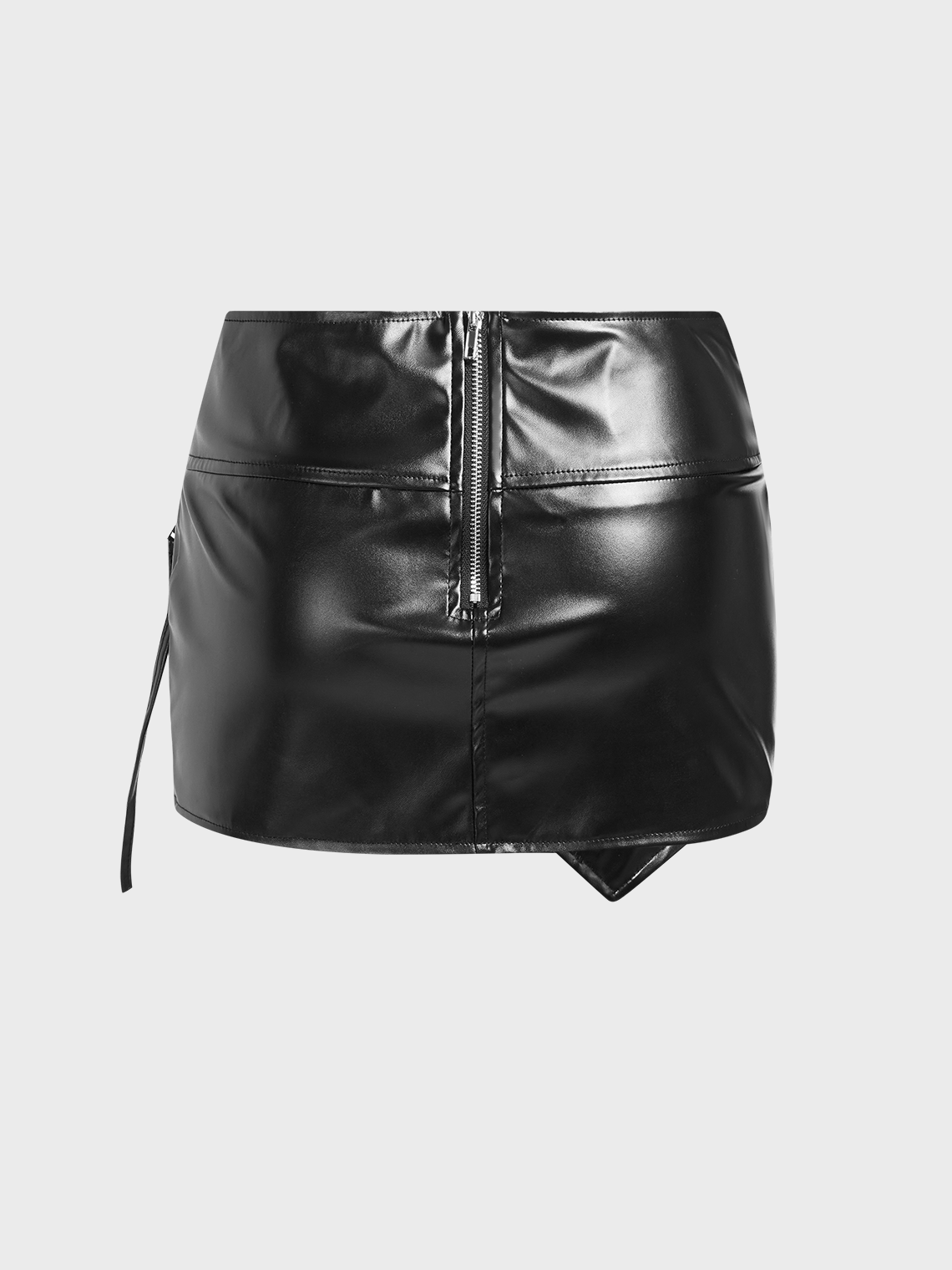 PU Metal Detail Plain Short Skirt