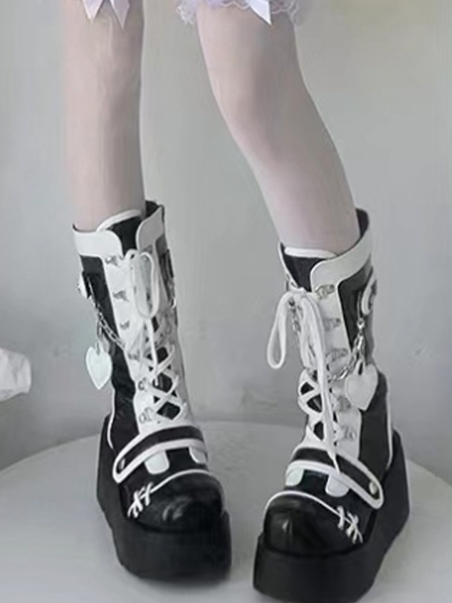 Y2K Color Block PU Combat Ankle Boots