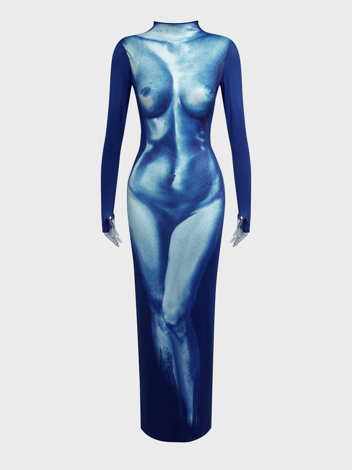 Human Body Crew Neck Long Sleeve Maxi Dress