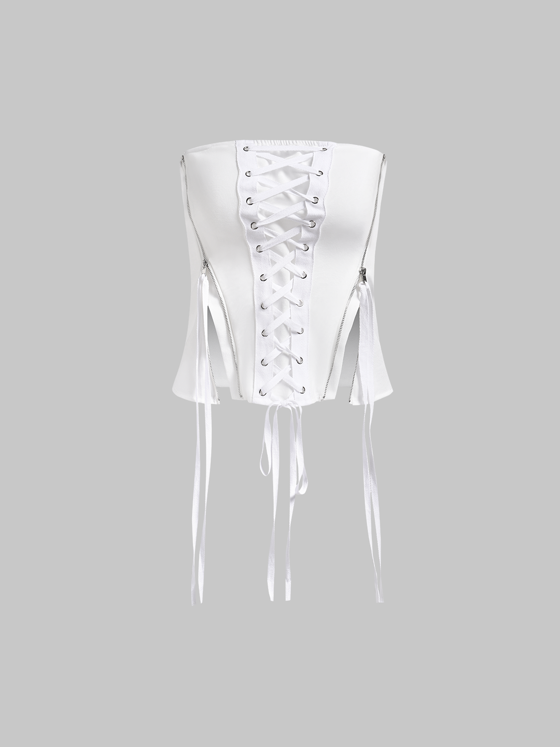 Street White Zip up Lace up Top Women Top