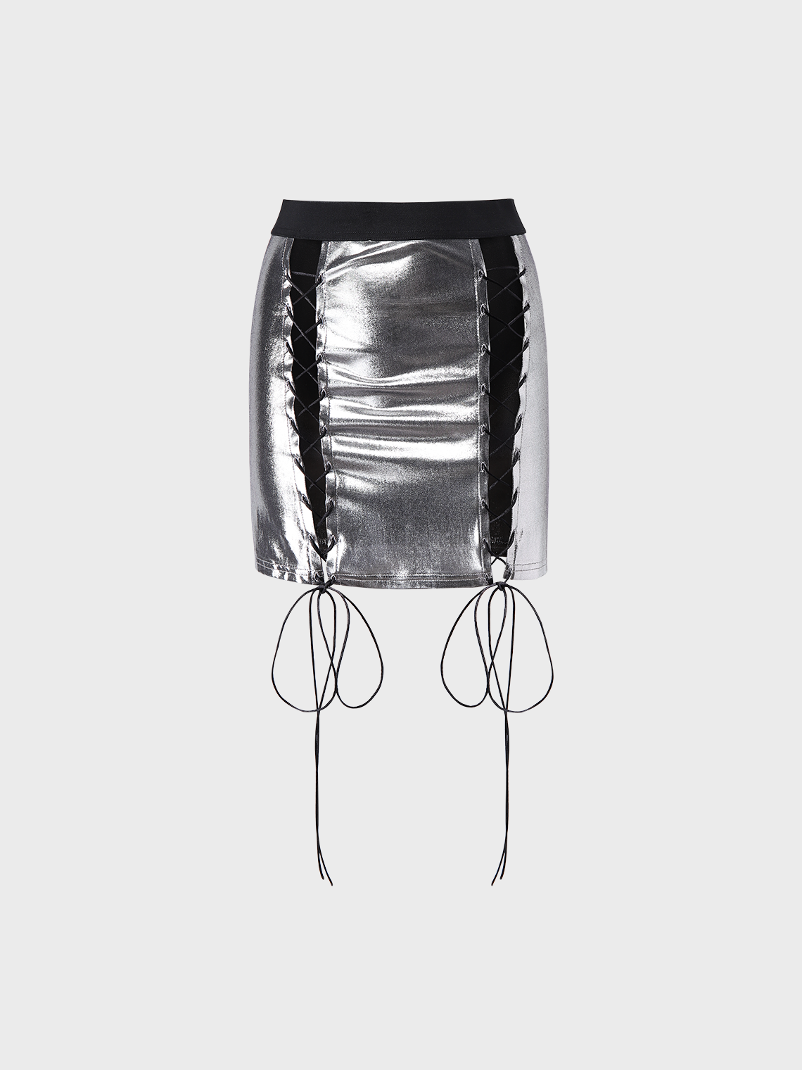 Street Silver Lace-Up Design Tie Dye Bottom Skirt