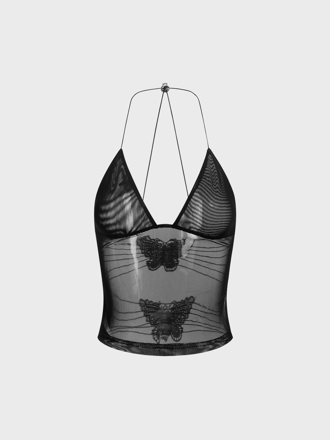 Mesh Backless Halter Butterfly Cami Top