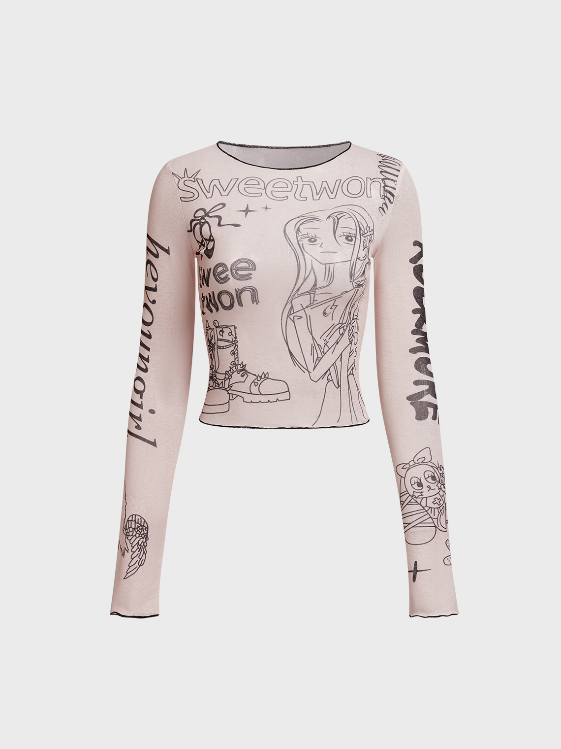 Crew Neck Figure Long Sleeve T-Shirt