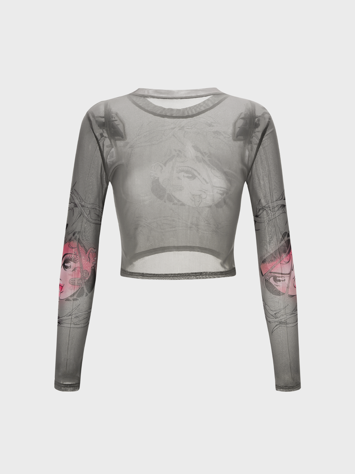 Y2K Gray Cartoon Mesh Top Women Top