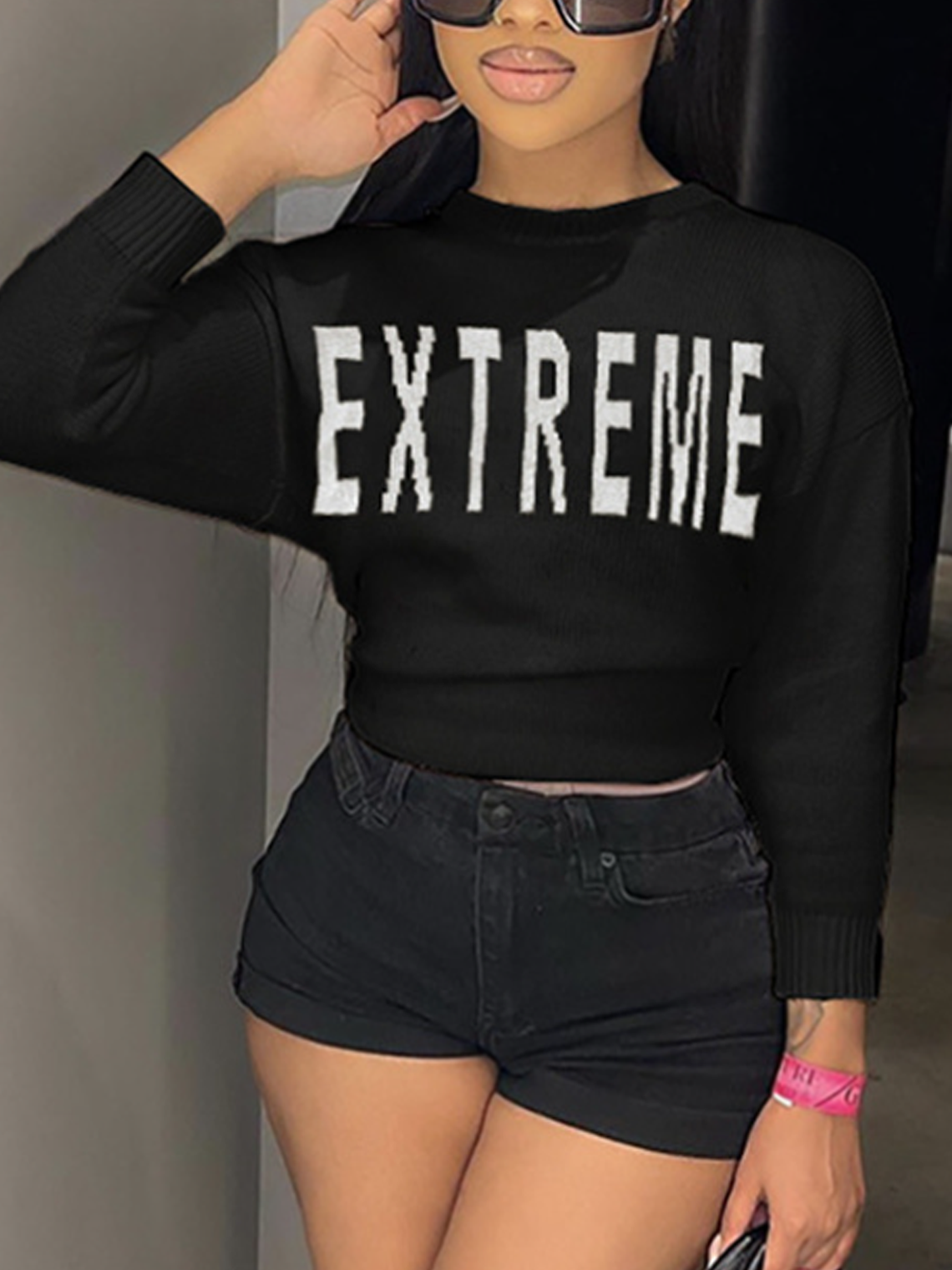 Crew Neck Text Letters Long Sleeve Sweater