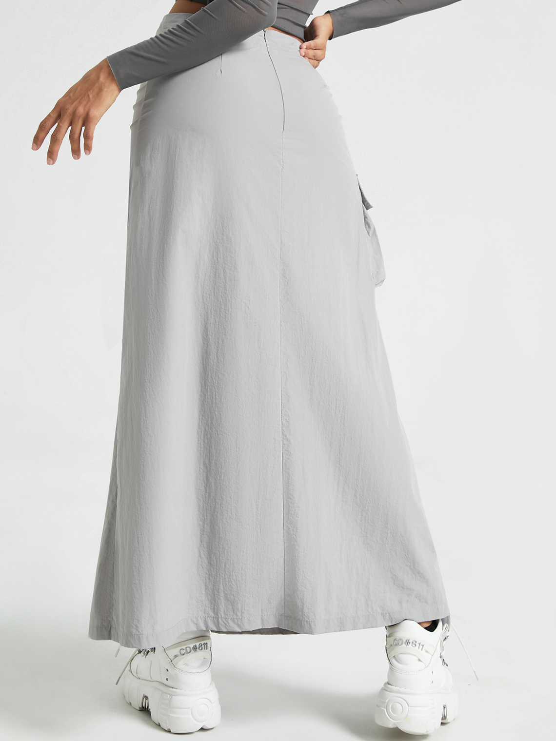 Gorpcore Cargo Pockets Plain Maxi Skirt