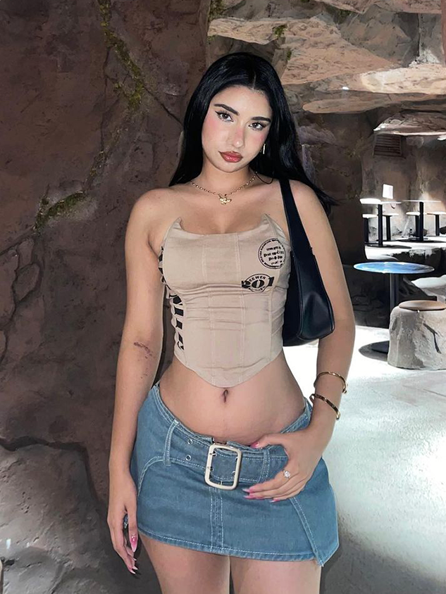 Street Khaki Tube Top Letter Top Women Top