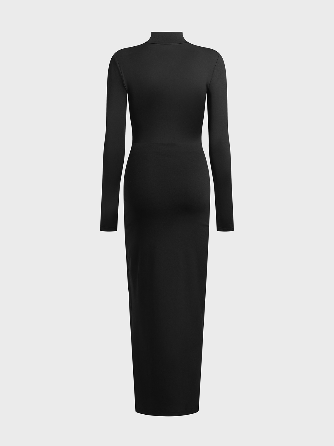 Slim Stand Collar Plain Long Sleeve Maxi Dress