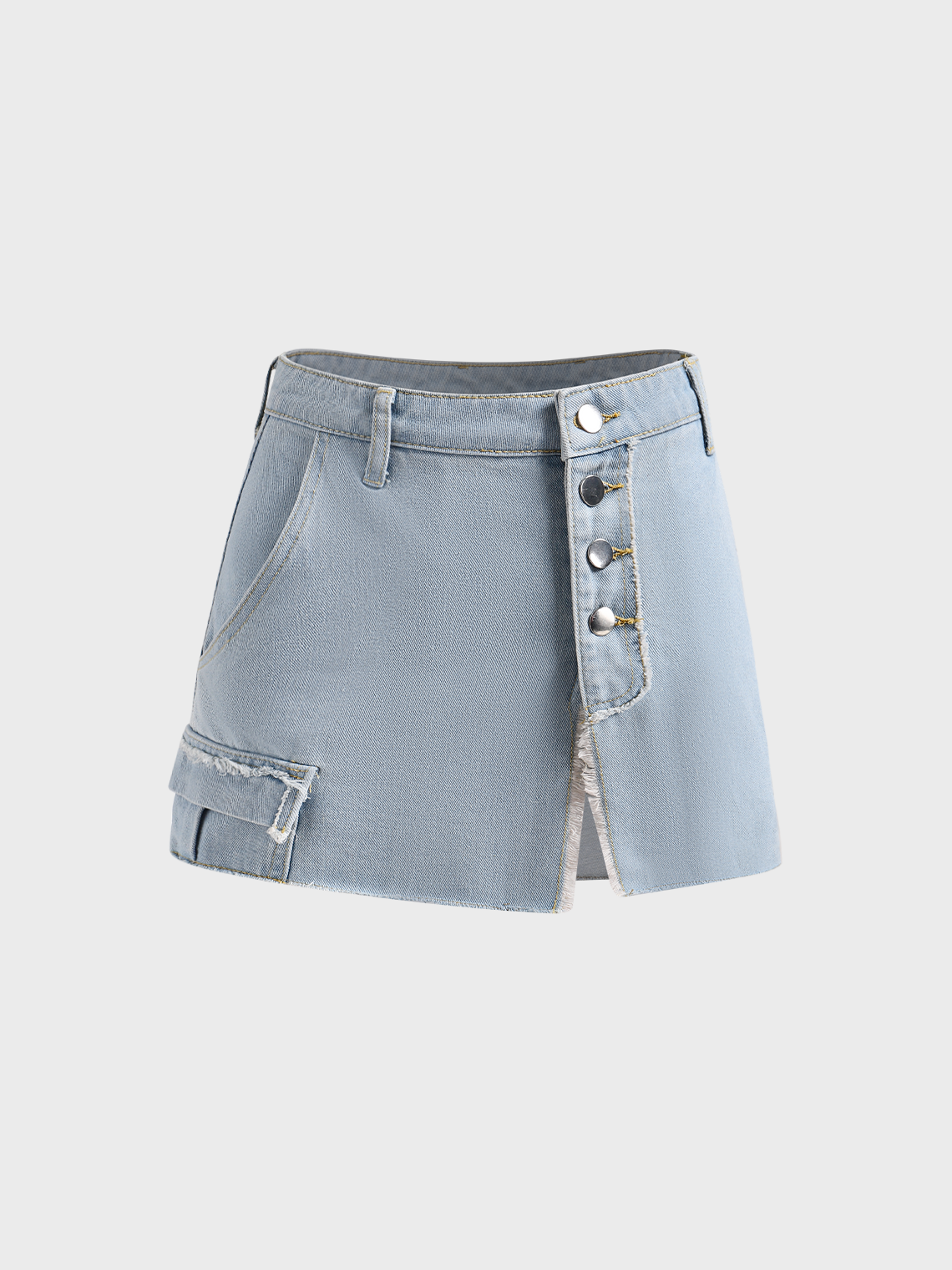 Raw Edge Pockets Plain Short Denim Skirt