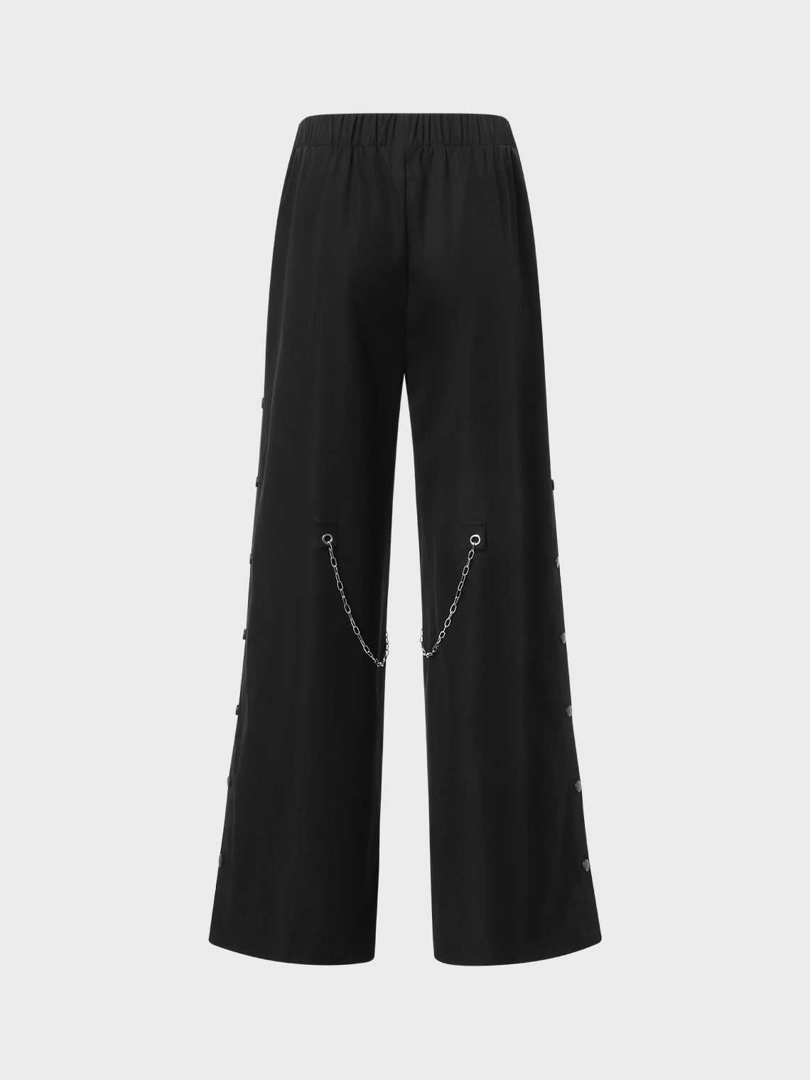 Street Black Side Slit Cut Out Metal Chain Bottom Pants