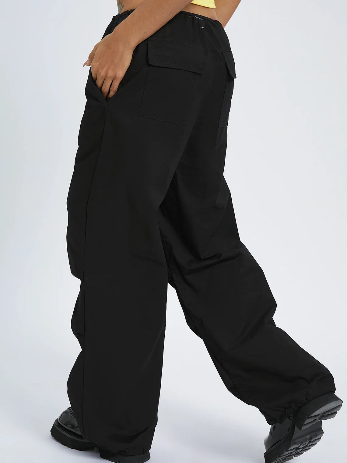 Street Black Cargo Drawstring Bottom Pants