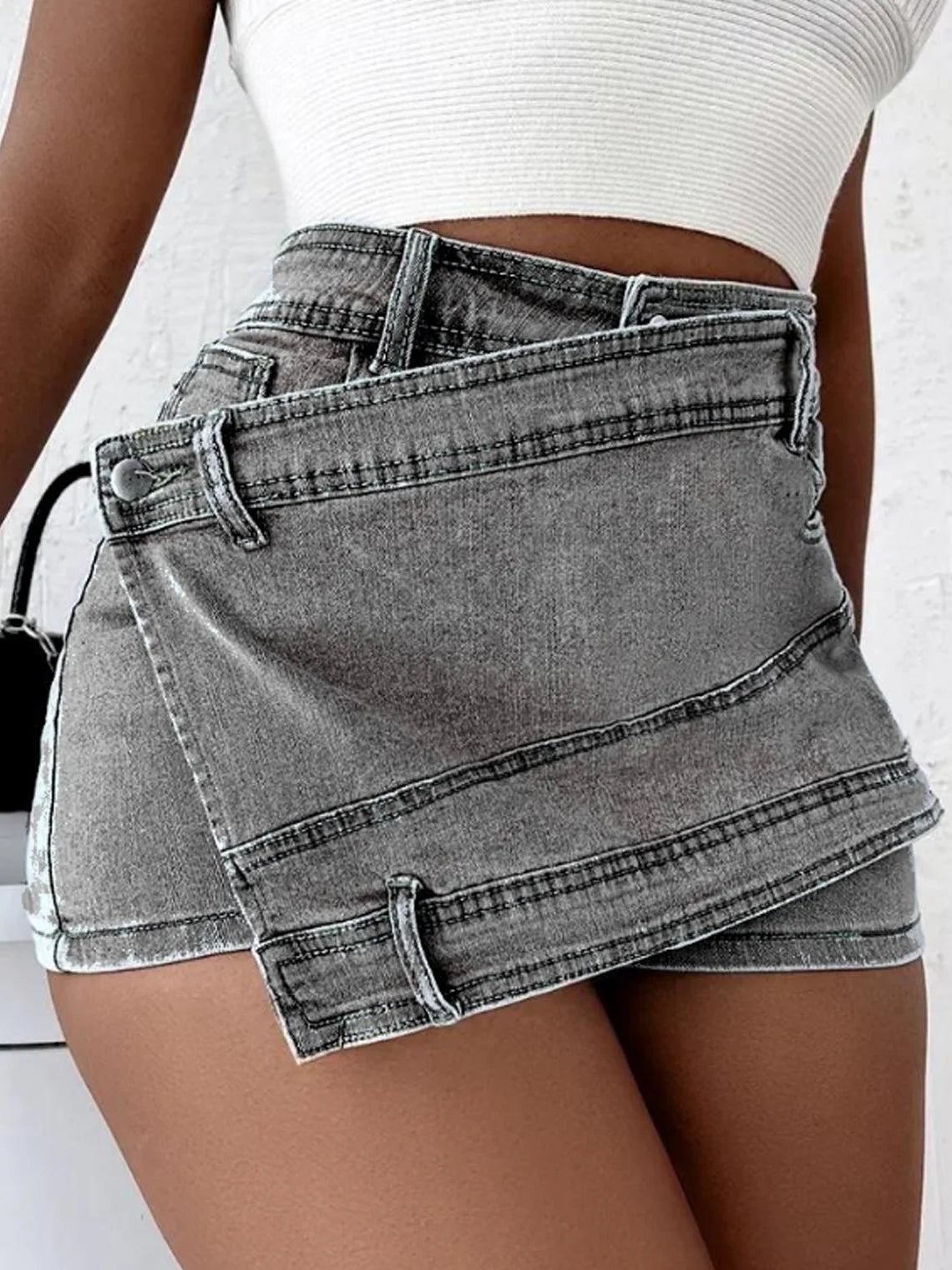 Denim Asymmetrical Plain Shorts