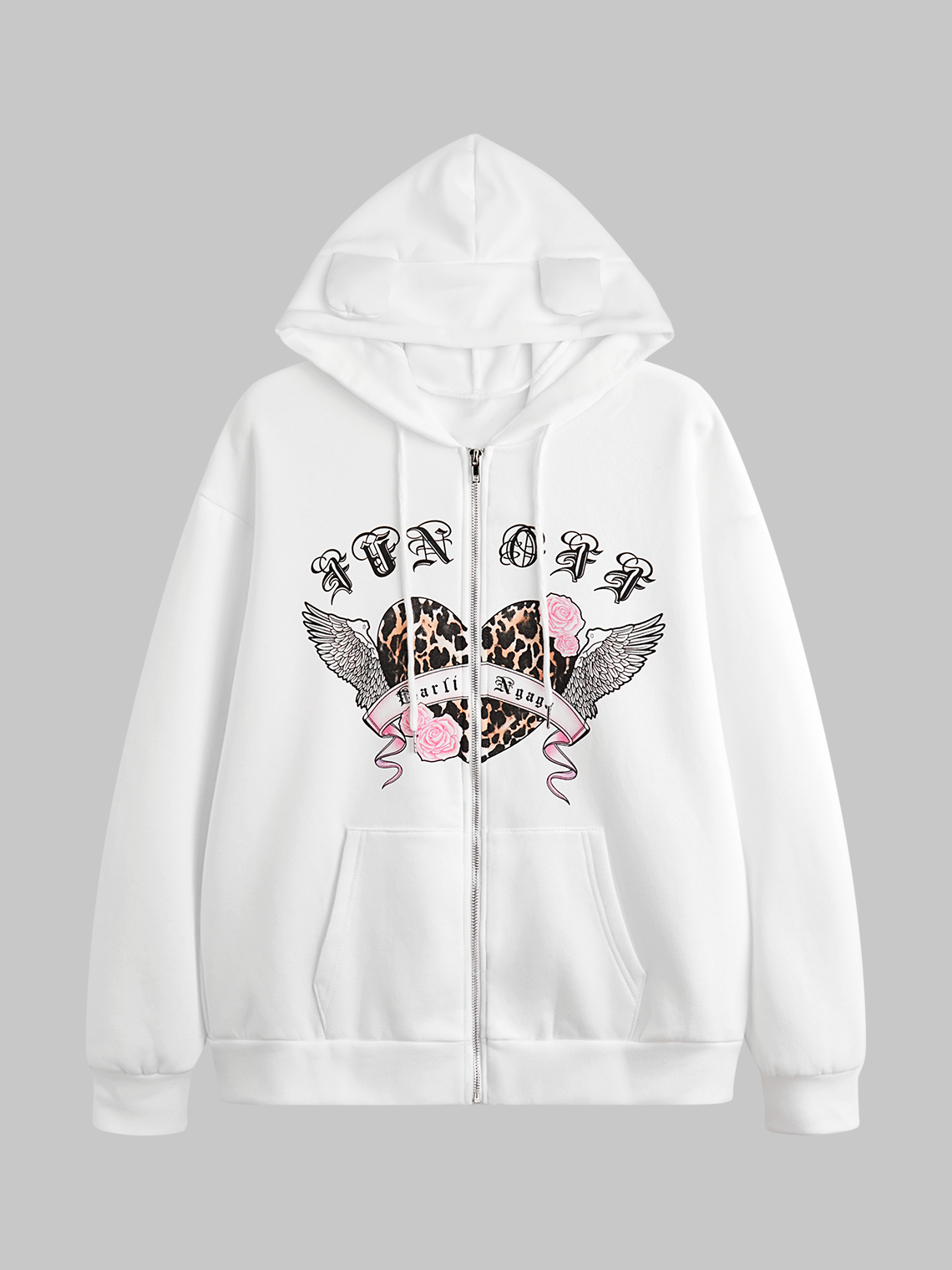 Heart Zipper Long Sleeve Hoodie