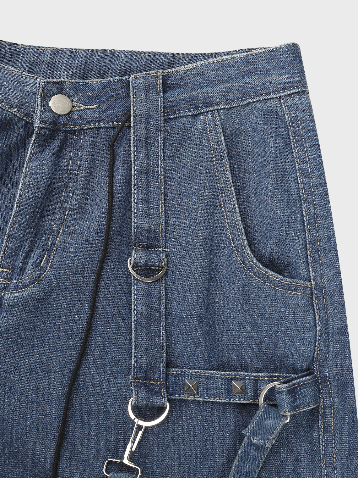 Denim Pockets Metal Detail Plain Cargo Jeans