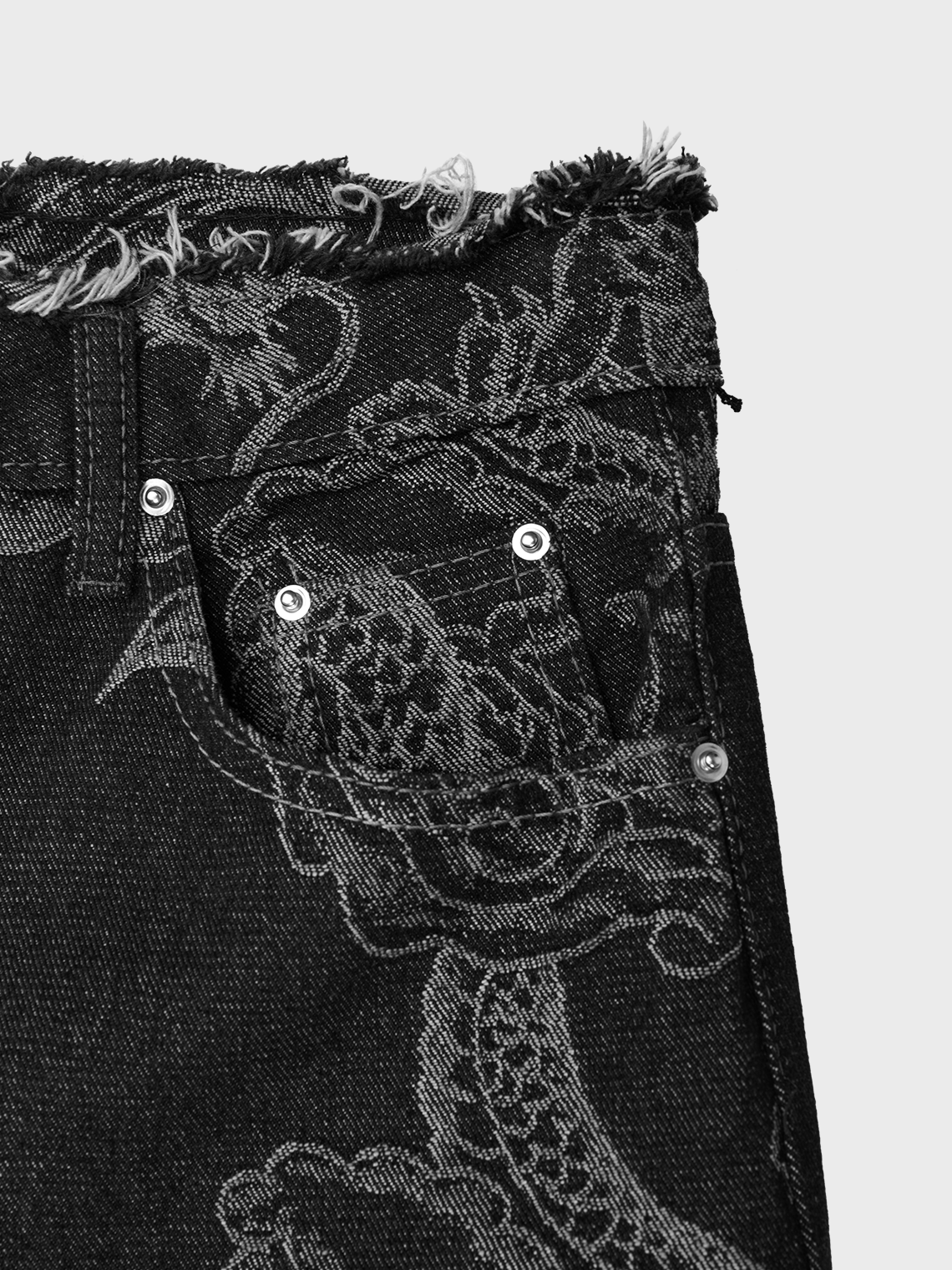 Denim Embroidery Animal Picture Straight Jeans