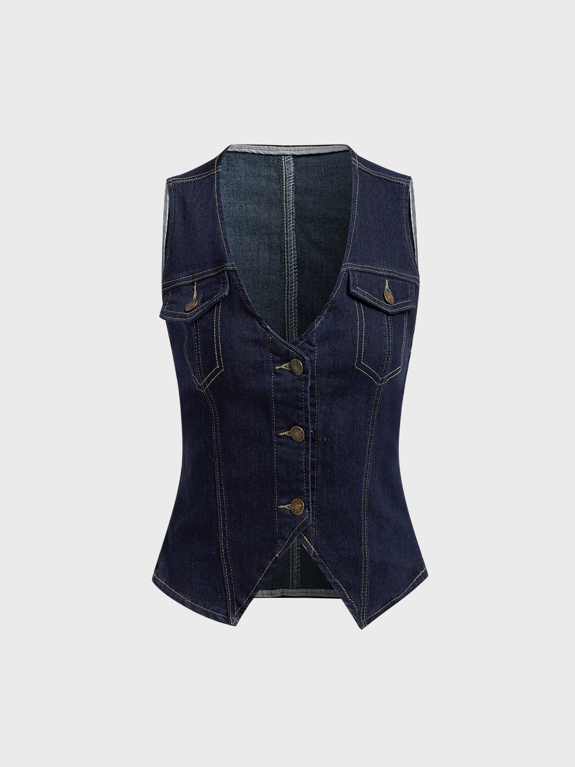 Denim V Neck Plain Sleeveless Vest