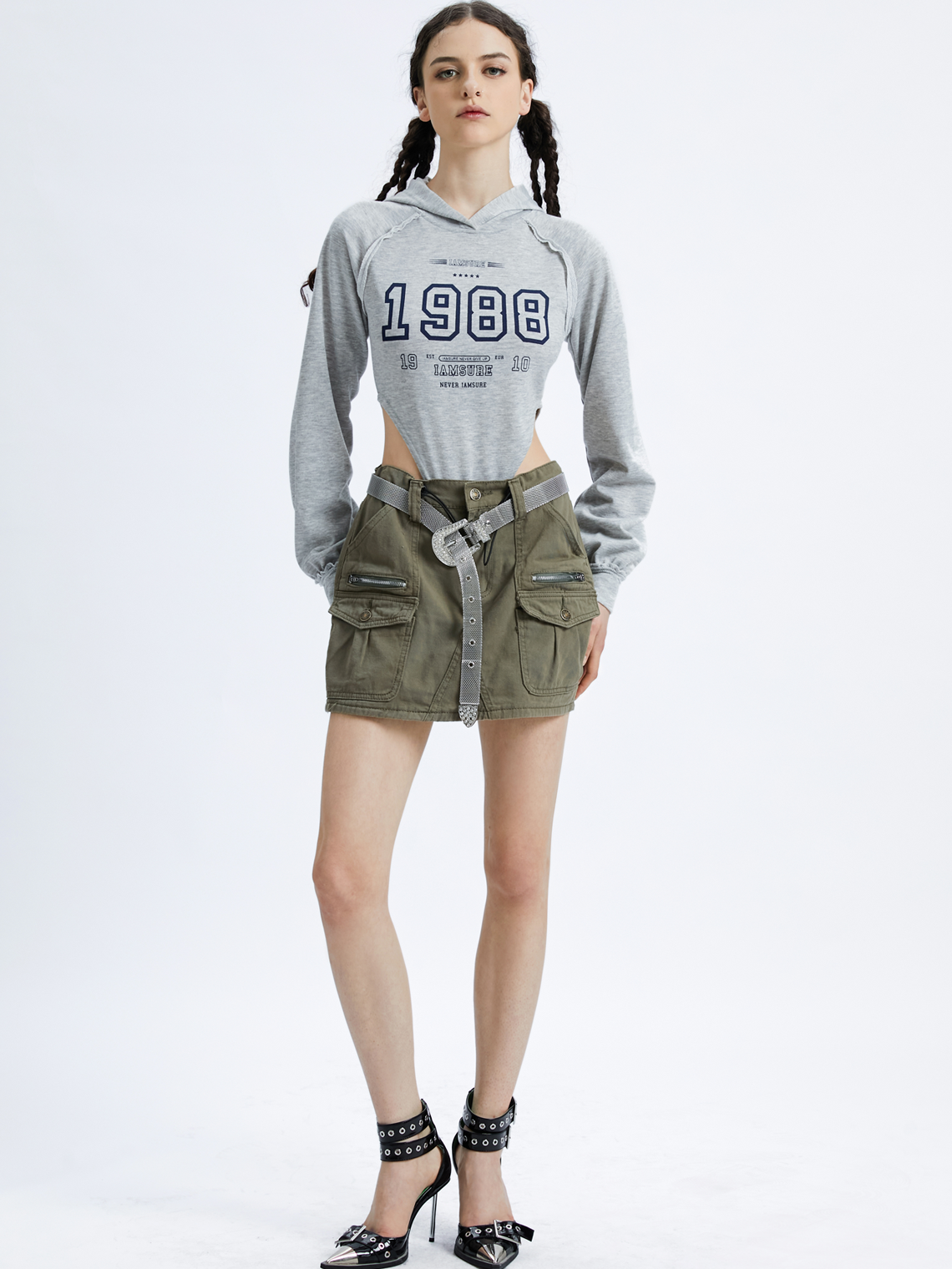 Activewear Street Gray Hoodie Letter Vintage Bodysuit