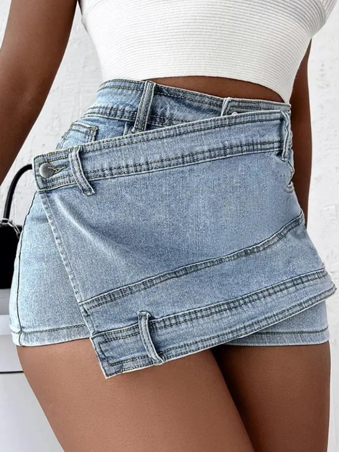 Denim Asymmetrical Plain Shorts