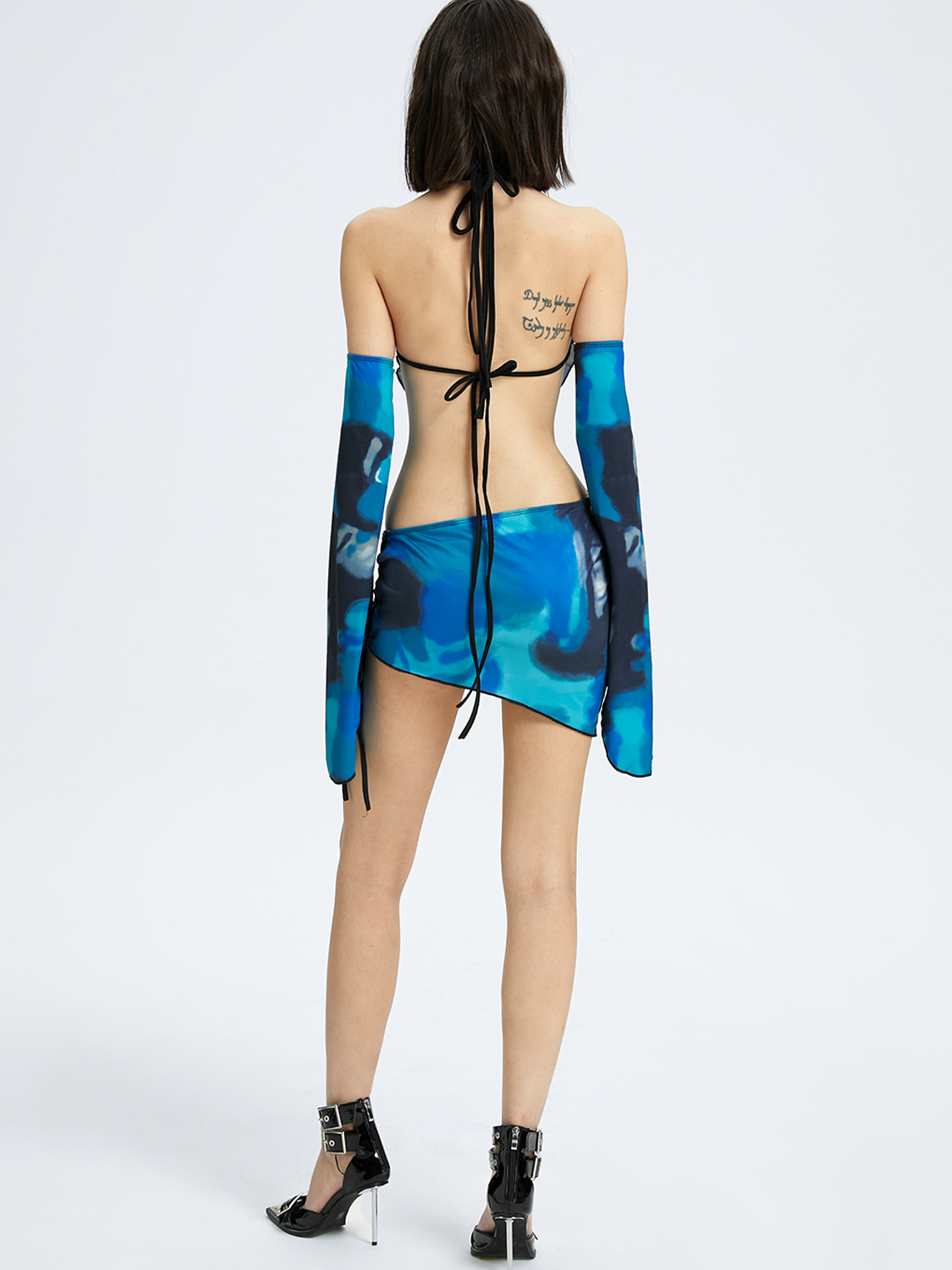 Edgy Vacation Blue Cut Out Irregular Hem Marbling Two-Piece Set