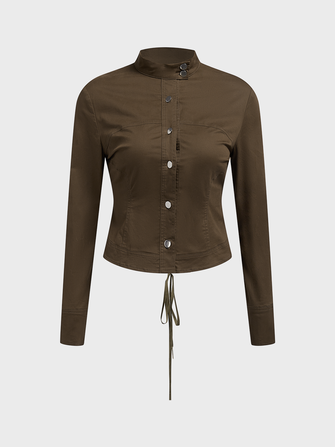 Twill Stand Collar Button Plain Long Sleeve Jacket