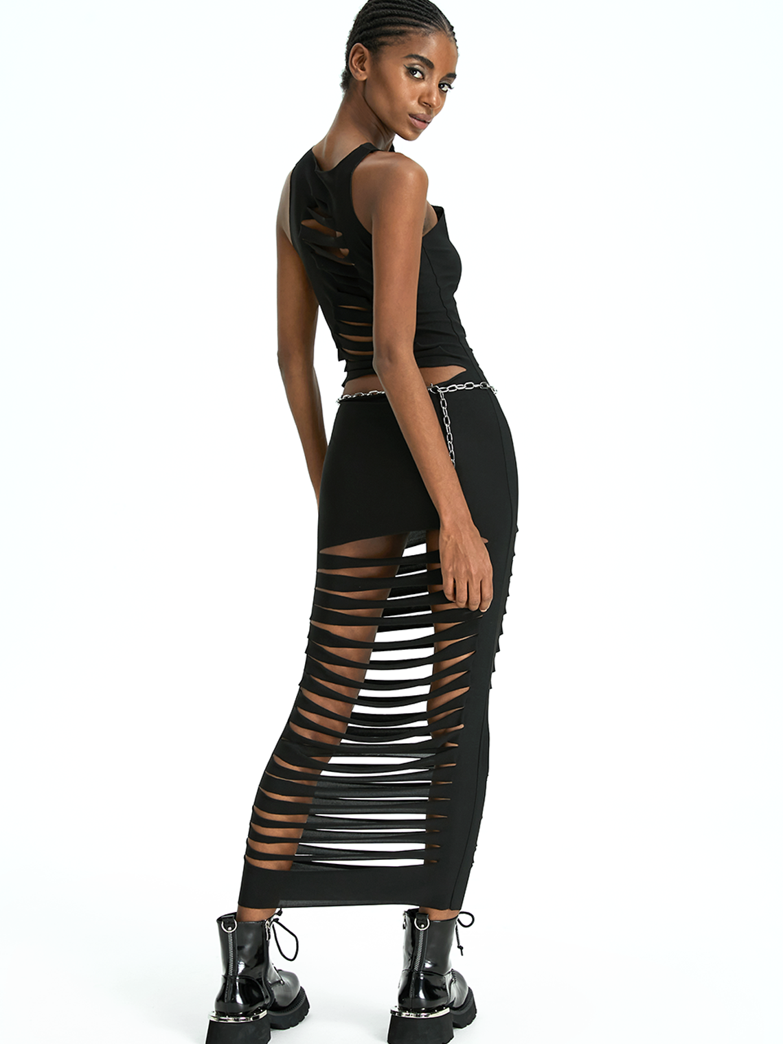 Street Black Cut out Dress Midi Dress