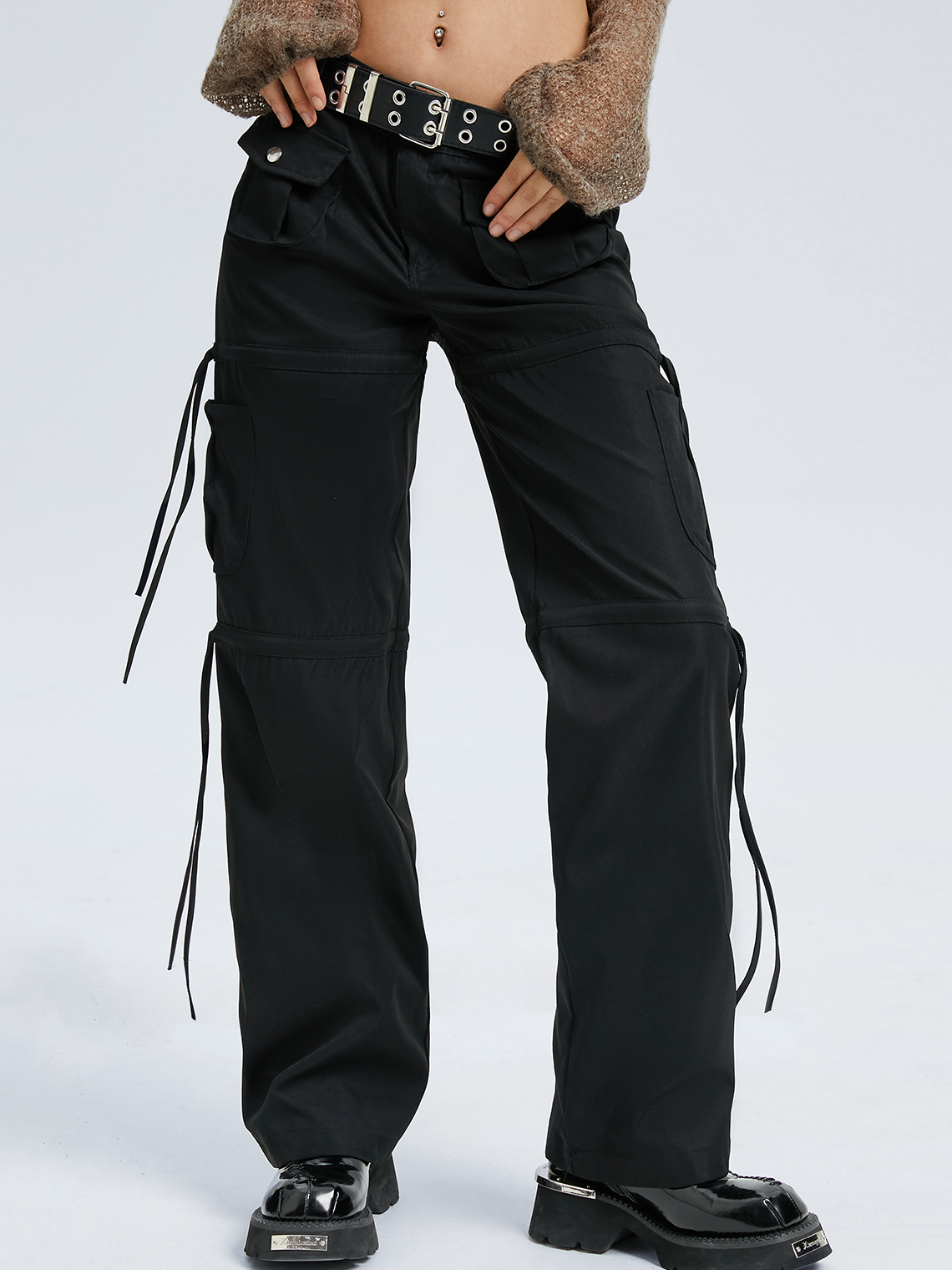 Pockets Drawstring Plain Cargo Pants