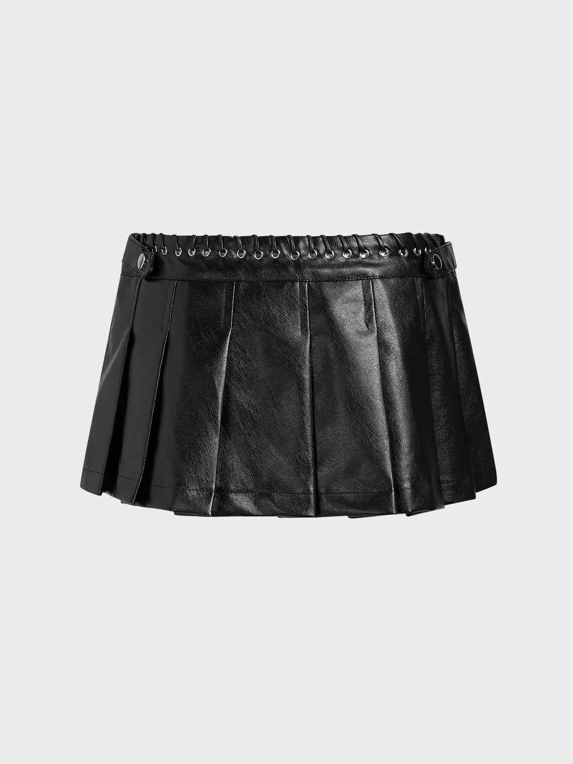 PU Plain Short Pleated Skirt