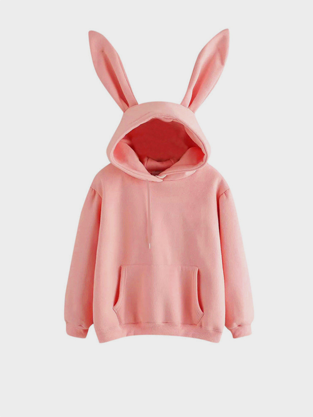 3D Ear Plain Long Sleeve Hoodie