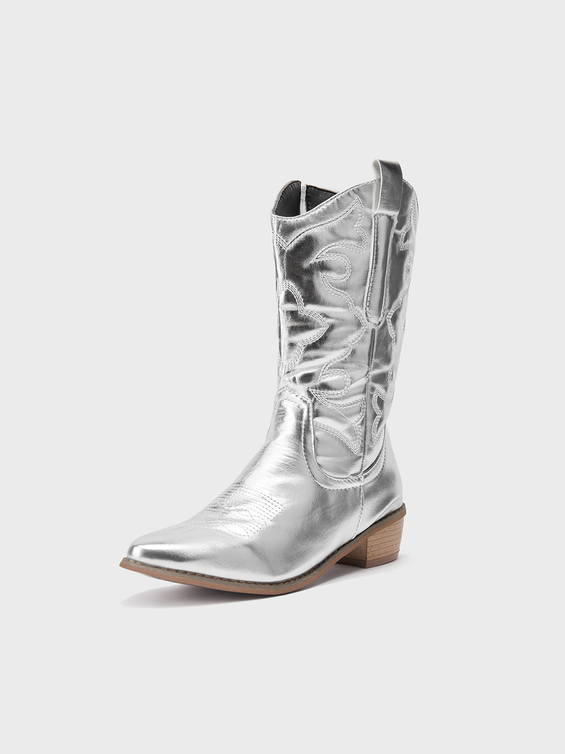 Leather Metallic Sliver Western Boots