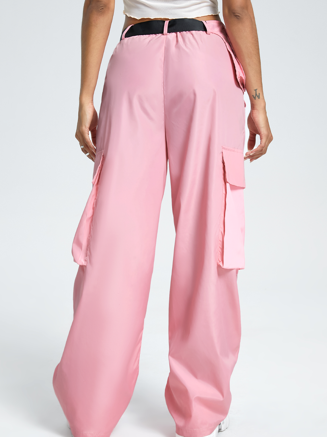 Street Pink Pockets Belt Bottom Pants