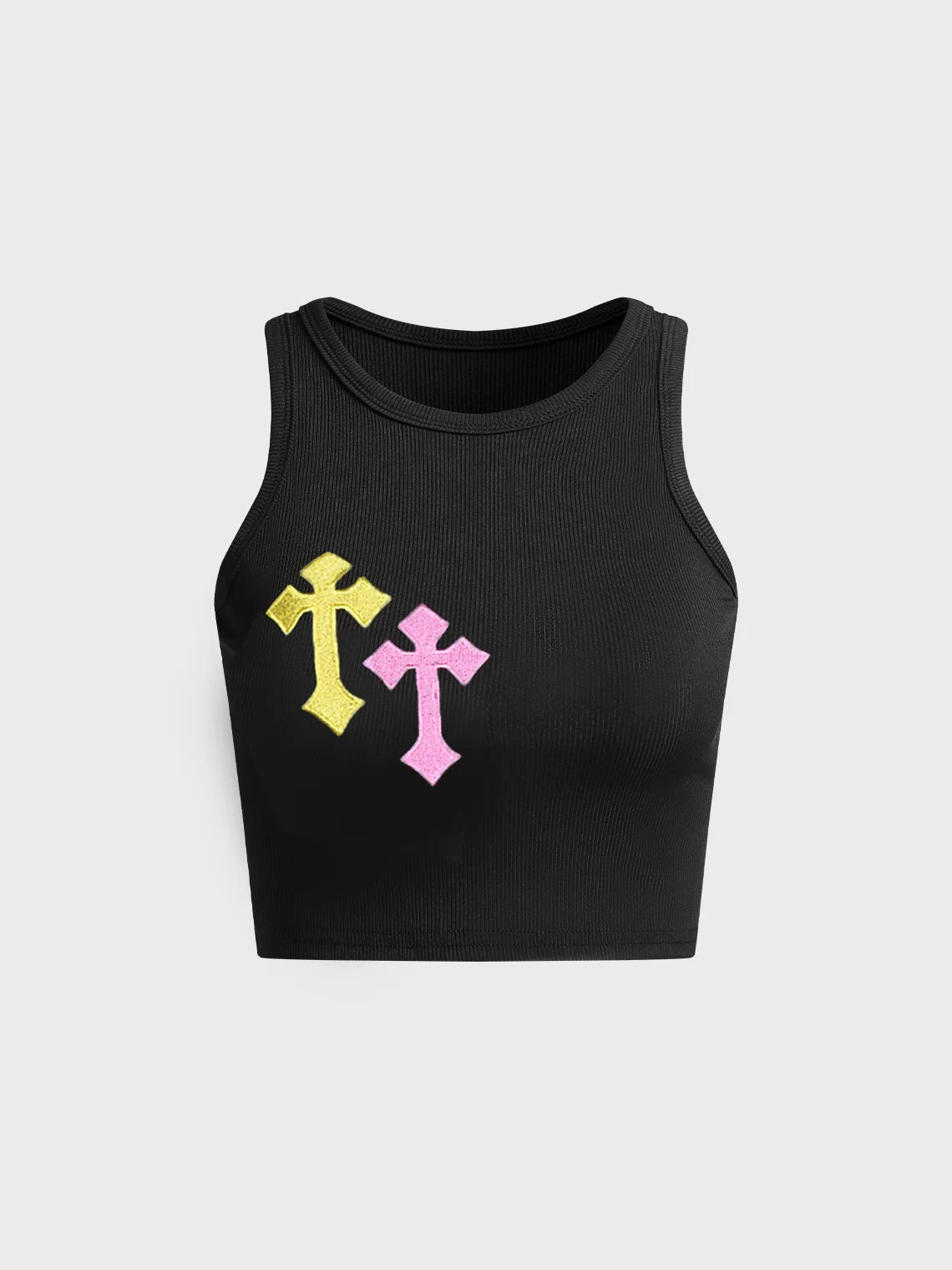 Y2K White Cross embroidery Basic Top Tank Top & Cami