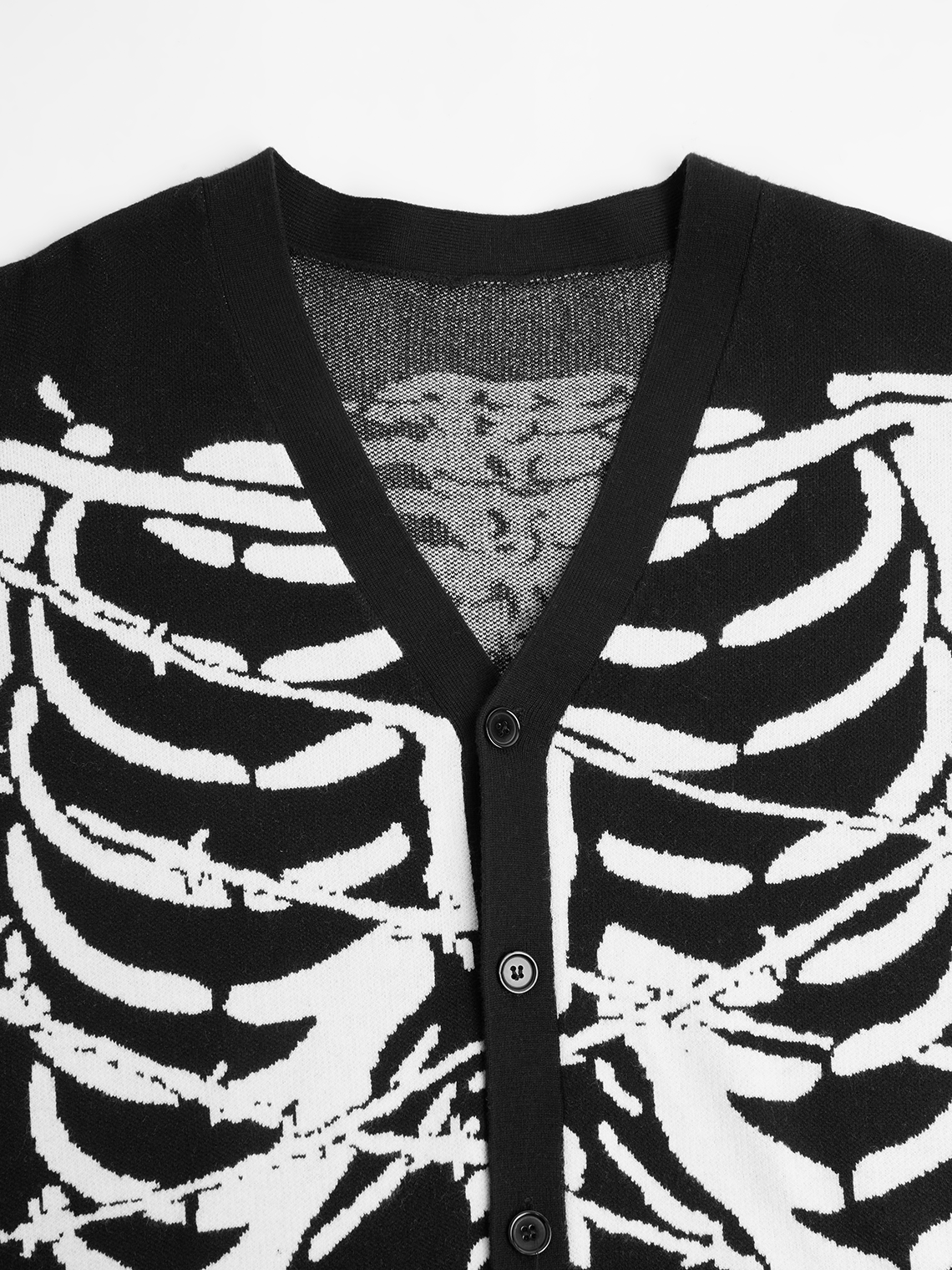 Knitted V Neck Skull Long Sleeve Cardigan