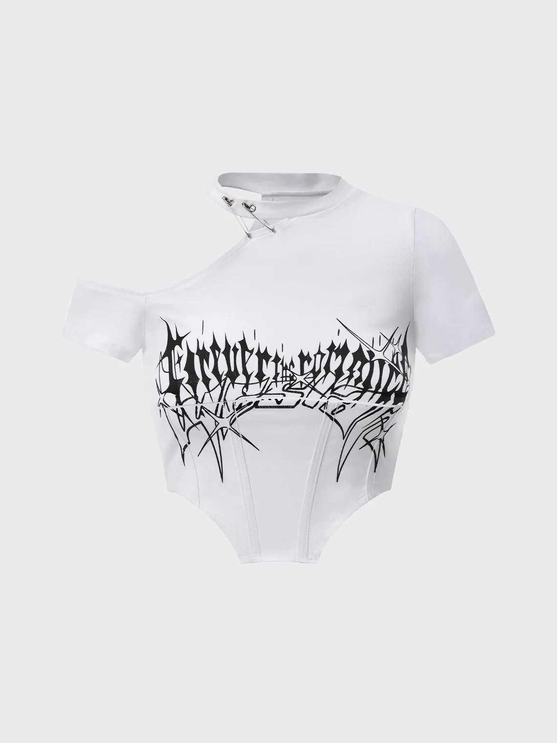 Street White Cut Out Clip Asymmetrical Design Top T-Shirt