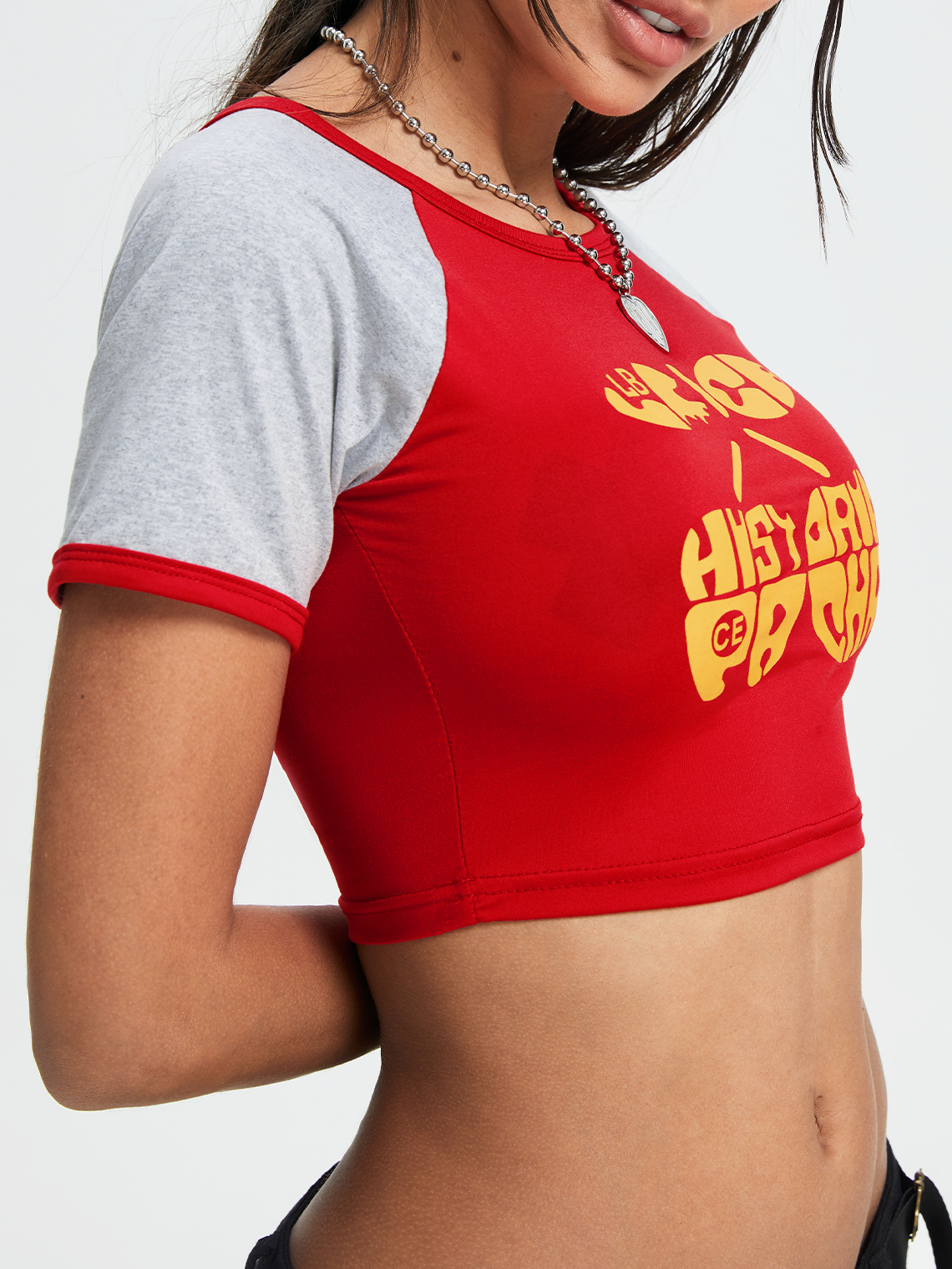 Y2k Red Patchwork Basic Top T-Shirt