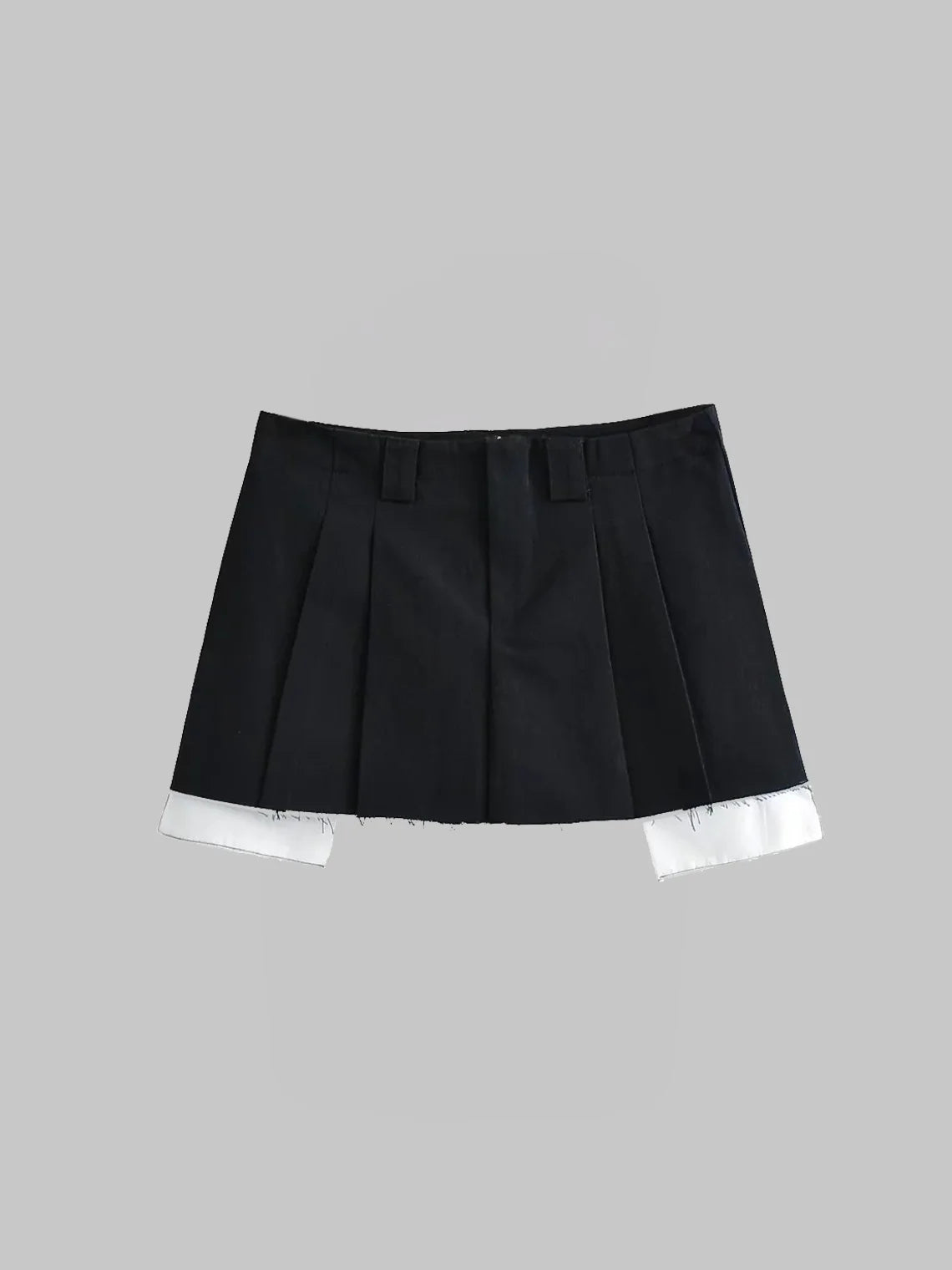 Y2K Black Sleated Ouble Layer Belt Bottom Skirt