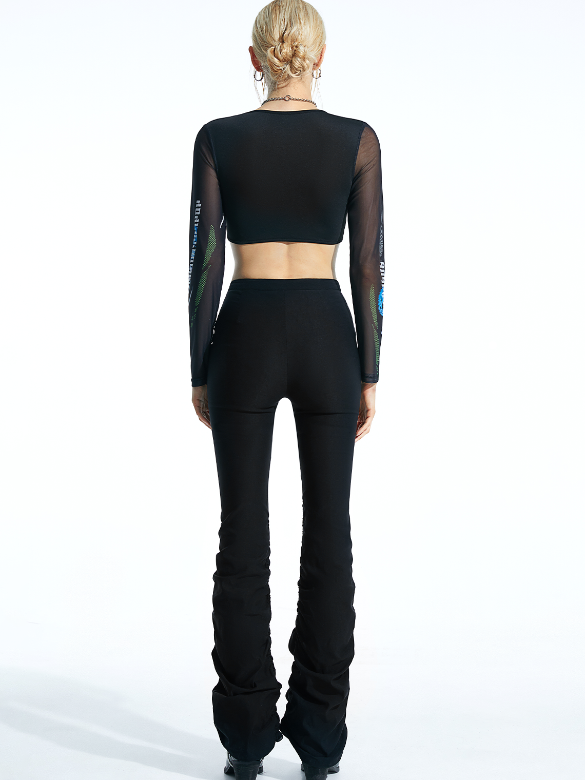 Street Black Totem Patchwork Cut Out Cyberpunk Top Women Top