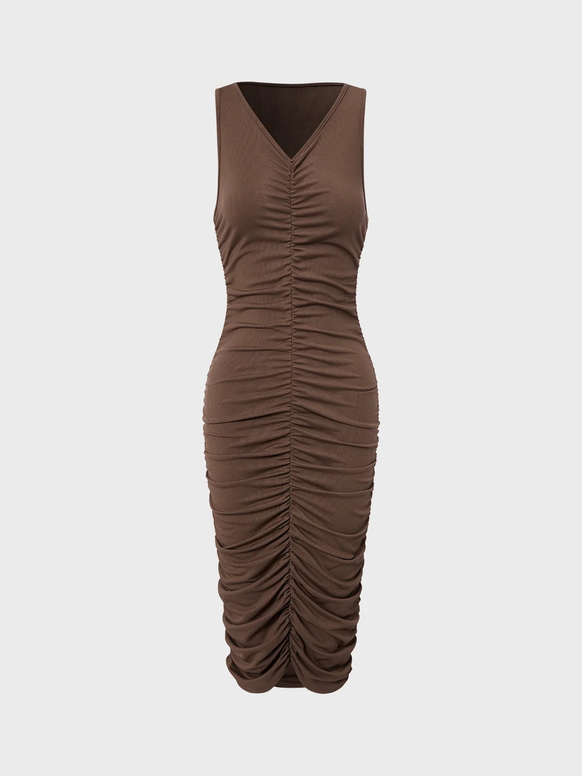 Street Brown Wrinkled Dress Midi Dress