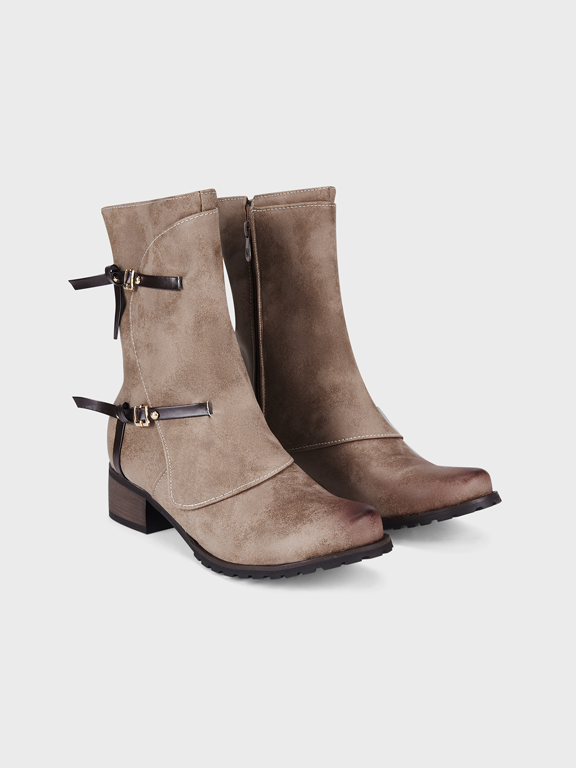 PU Plain Heeled Ankle Outdoor Boots