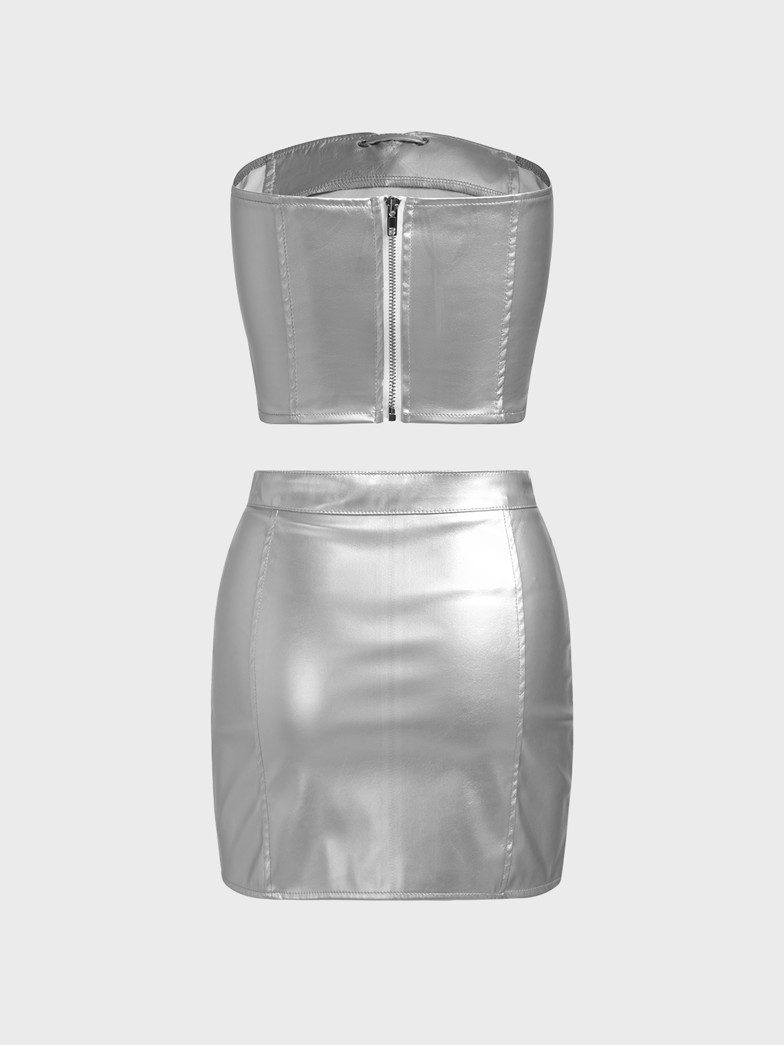 Metallic Plain Tube Top With Skirt Two-Piece Set