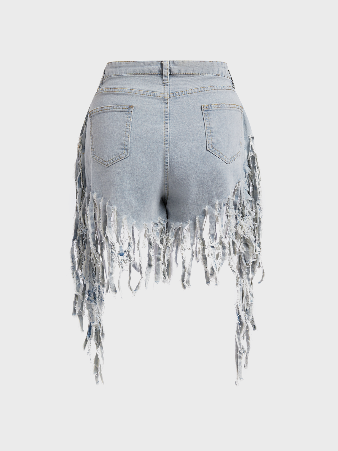 Denim Tassel Details Plain Shorts