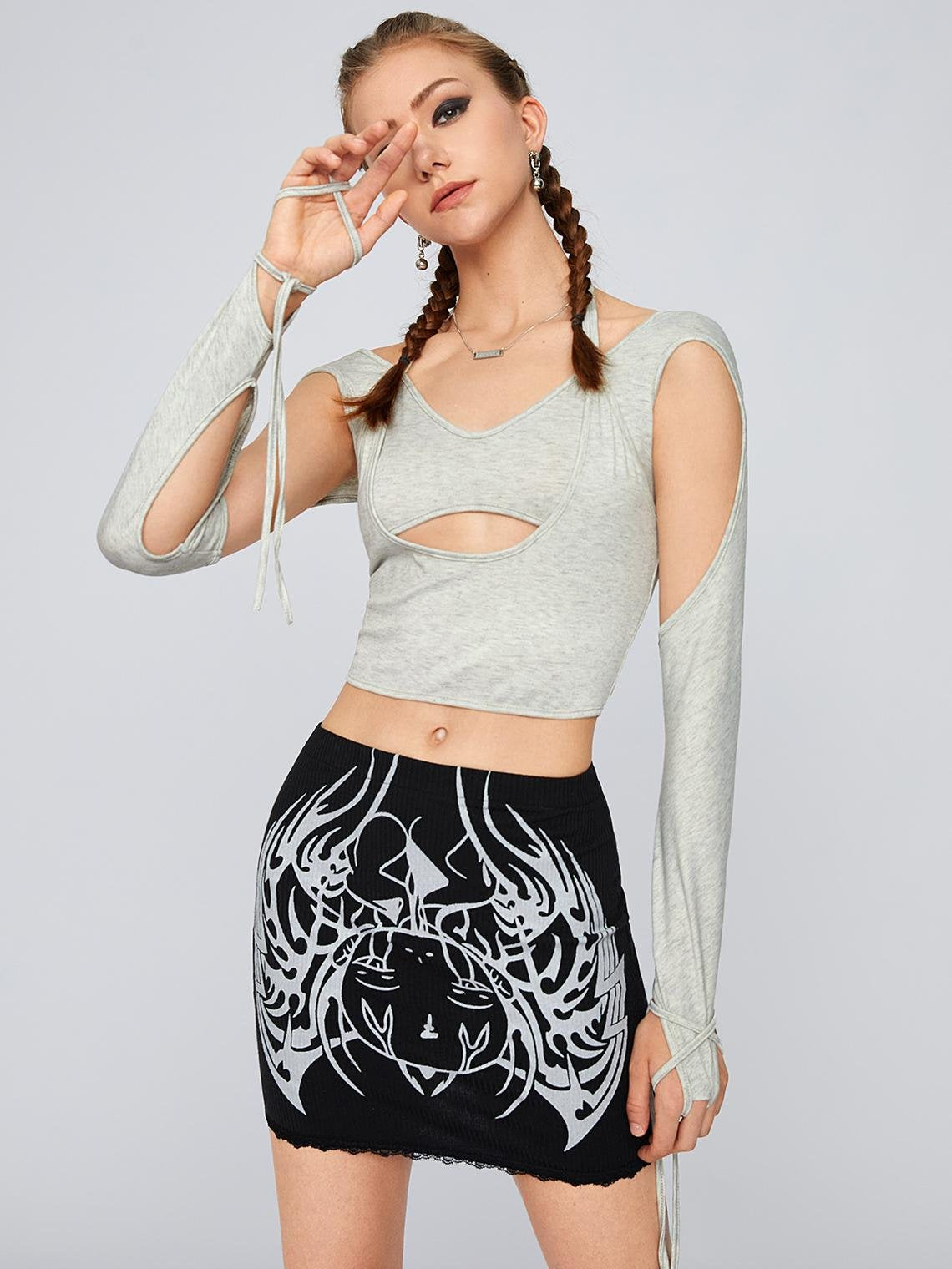 Punk Black Tribal Slim Bottom Skirt