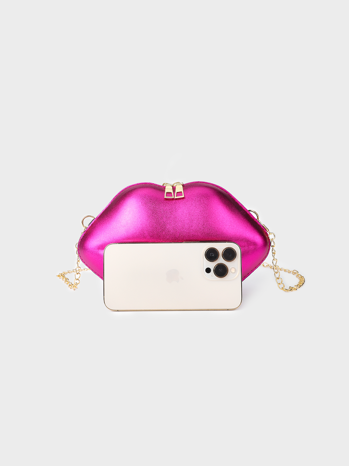 Metallic PU Sliver Lip Shape Bag