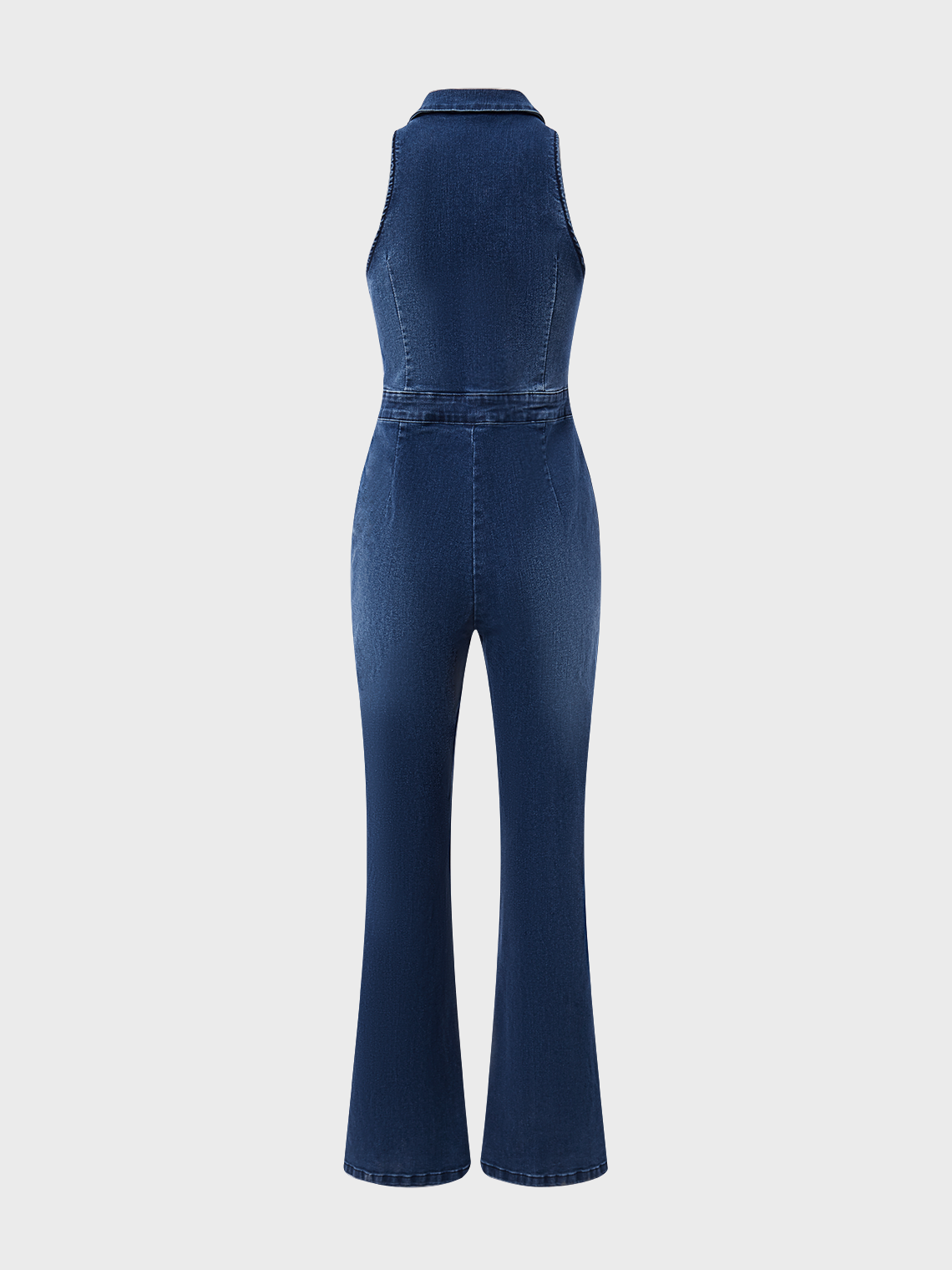 Denim Backless Plain Sleeveless Jumpsuit