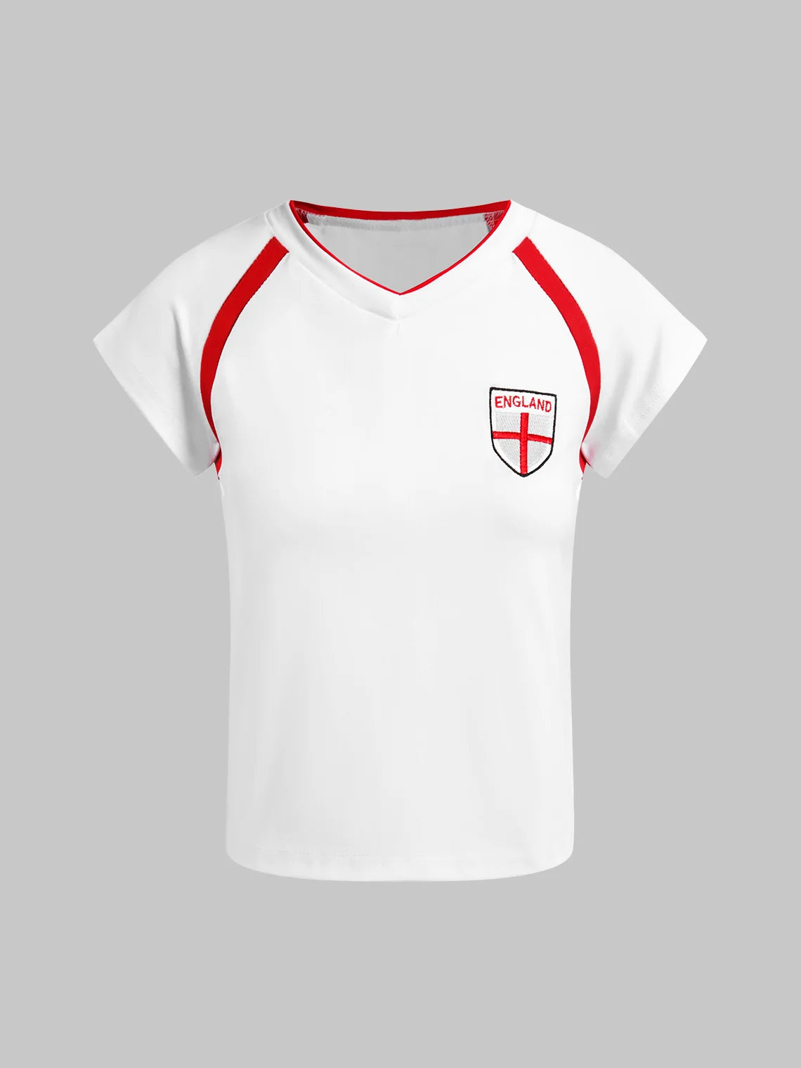 England V Neck Text Letters Short Sleeve T-Shirt