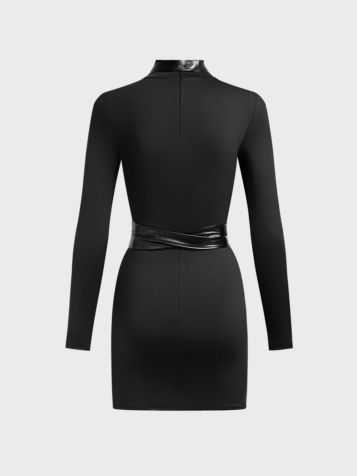 Stand Collar Plain Long Sleeve Short Dress